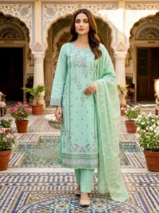 Summer Collection Fancy 3 Pcs Women's Stitched Embroidered Suit Long Shirt