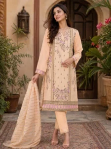 Summer Collection Fancy 3 Pcs Women's Stitched Embroidered Suit Long Shirt