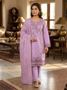 Summer Collection Fancy 3 Pcs Women's Stitched Embroidered Suit Long Shirt