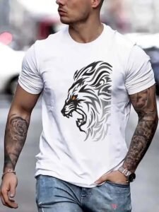 Men's White Polyester T-Shirt Large Eid Party Wear
