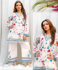 White Floral Swiss Lawn 2-Piece Set Medium Large