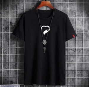 Men Black Printed Cotton T-Shirt Round Neck Medium to XL