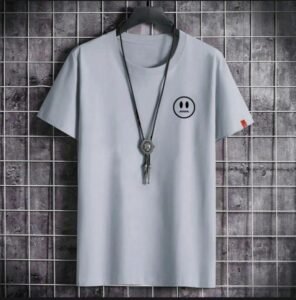 Men Grey Printed Cotton T-Shirt with Smile Design