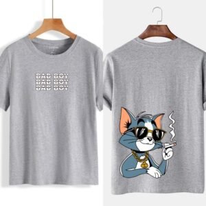 Men Grey Printed T-Shirt Bad Boy Tom Cat Design