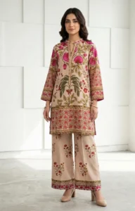 Pakistani Printed Kurta Set with Floral Embroidery