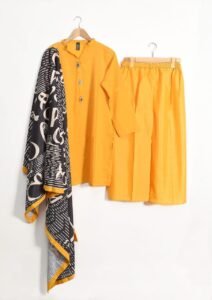 Yellow Silk 3-Piece Suit with Printed Dupatta