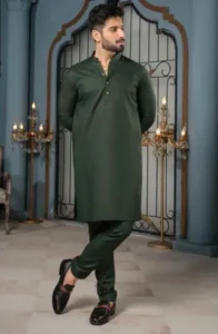 2 Pcs Men’s Stitched Wash And Wear Plain Shalwar Kameez