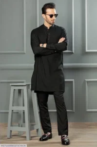 2 Pcs Men’s Stitched Wash And Wear Plain Shalwar Kameez